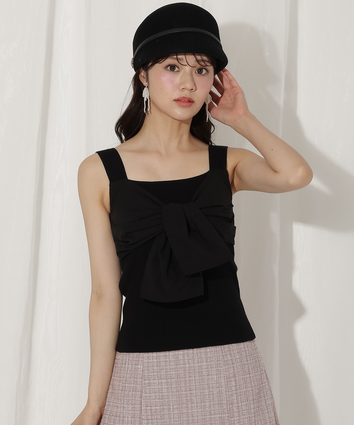 フリルカーディガン×リボンキャミセット