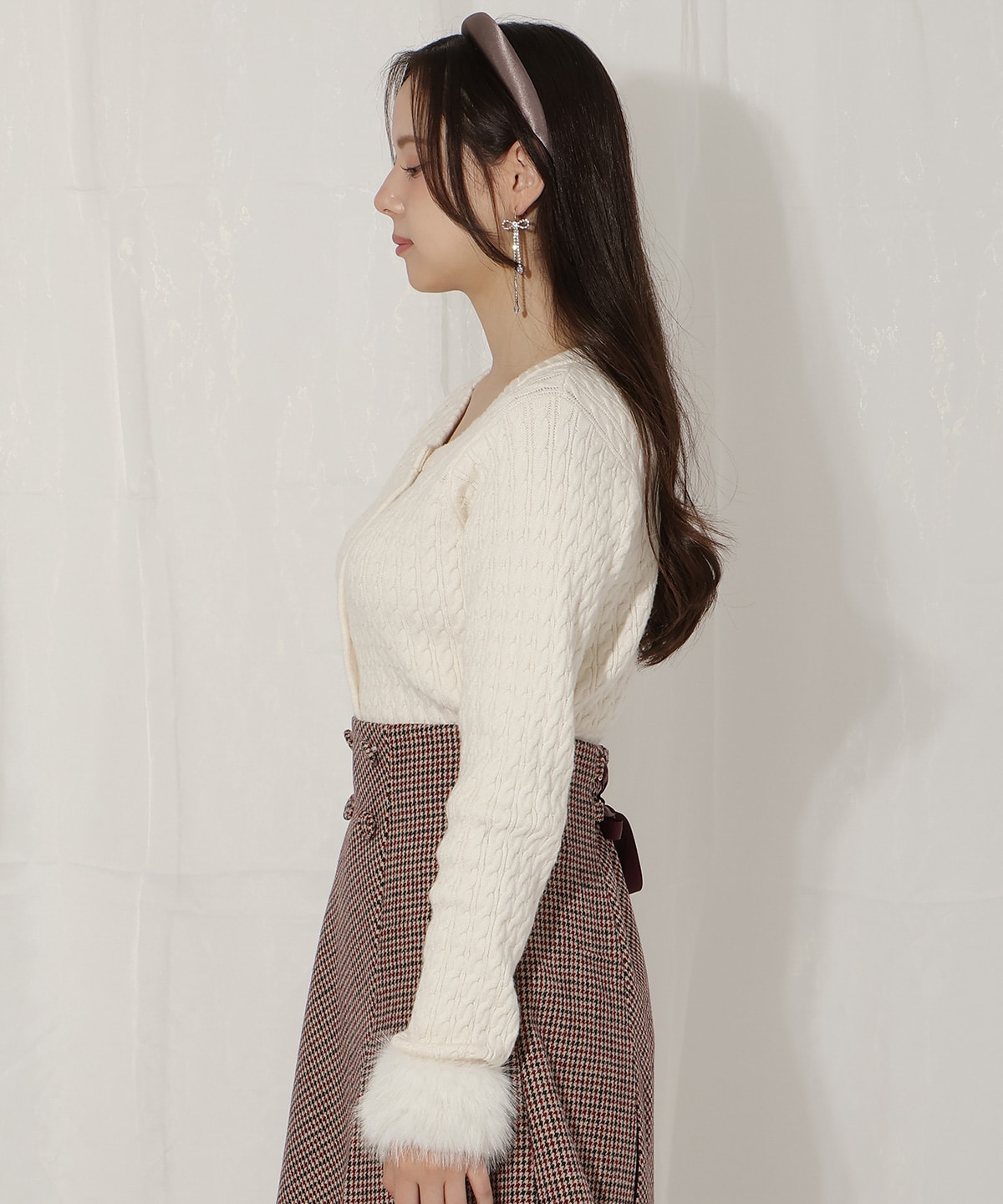 ファーカフスケーブルカーディガン