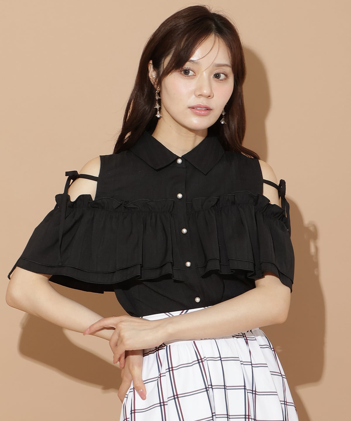ナローリボンオフショルブラウス