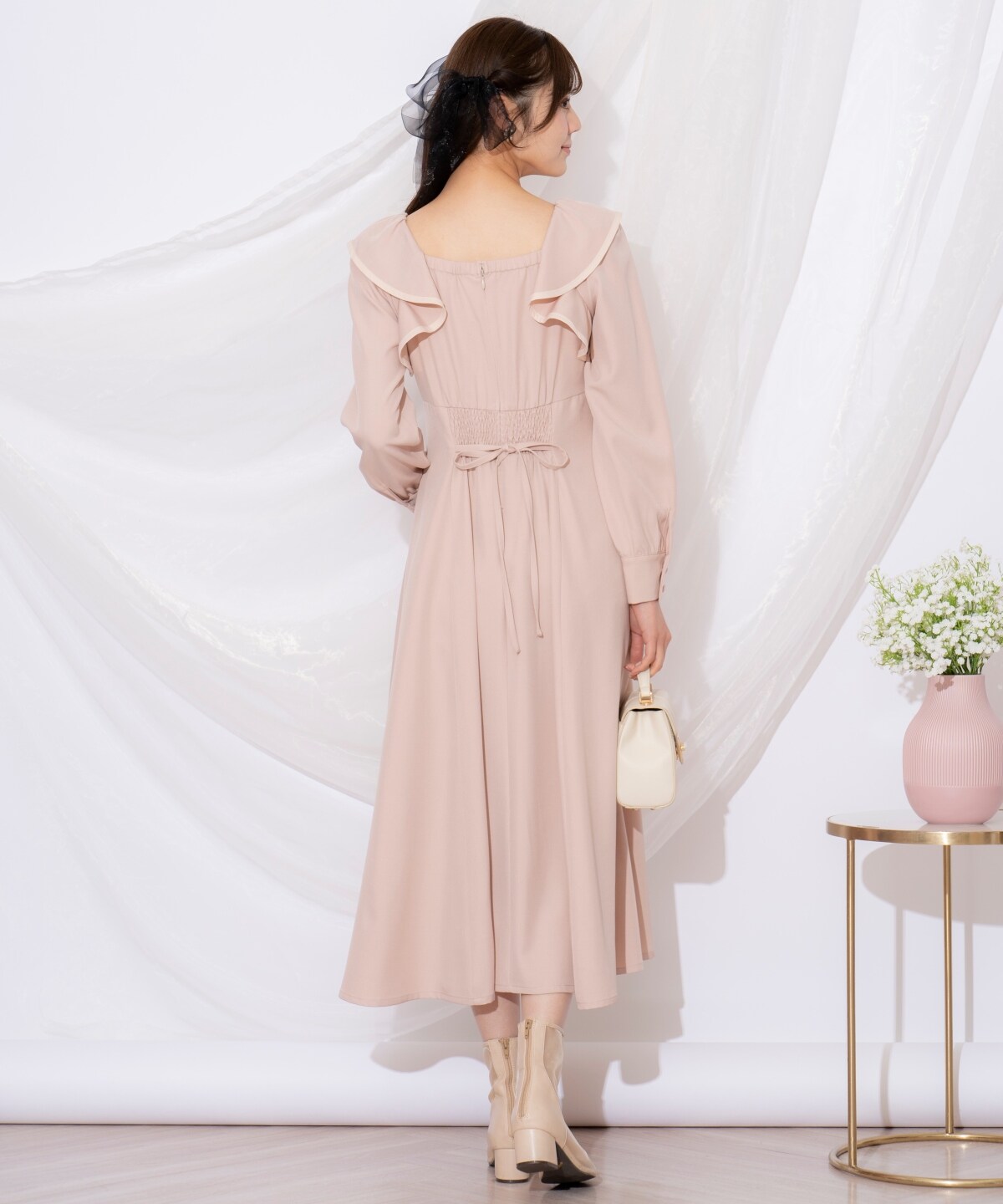 配色パイピングフリルワンピース