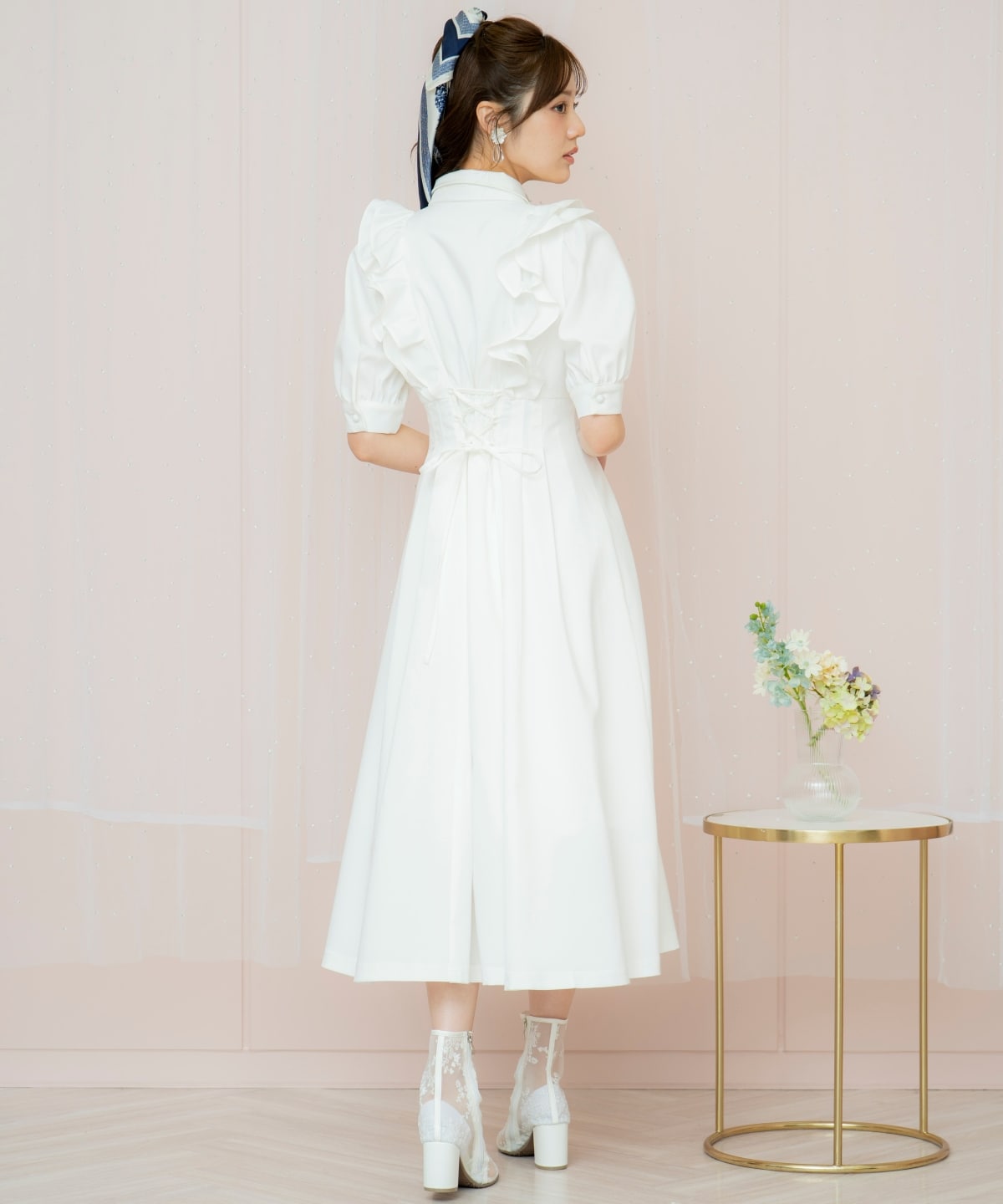 ラッフルリボンタイシャツワンピース