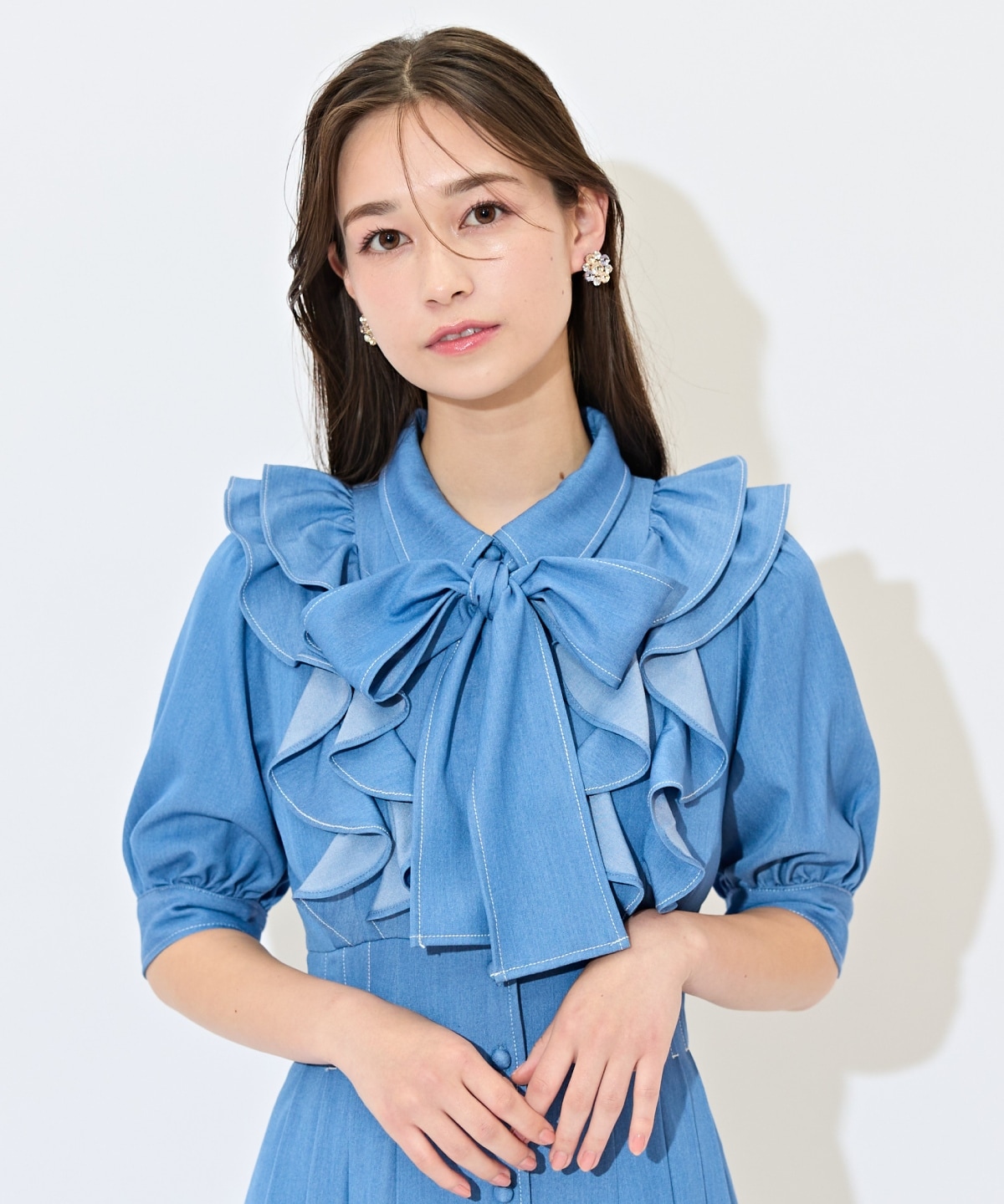 ラッフルリボンタイシャツワンピース