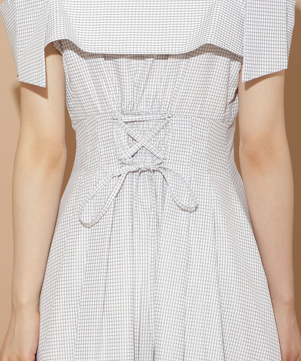 リボンストラップオフショルシャツワンピース