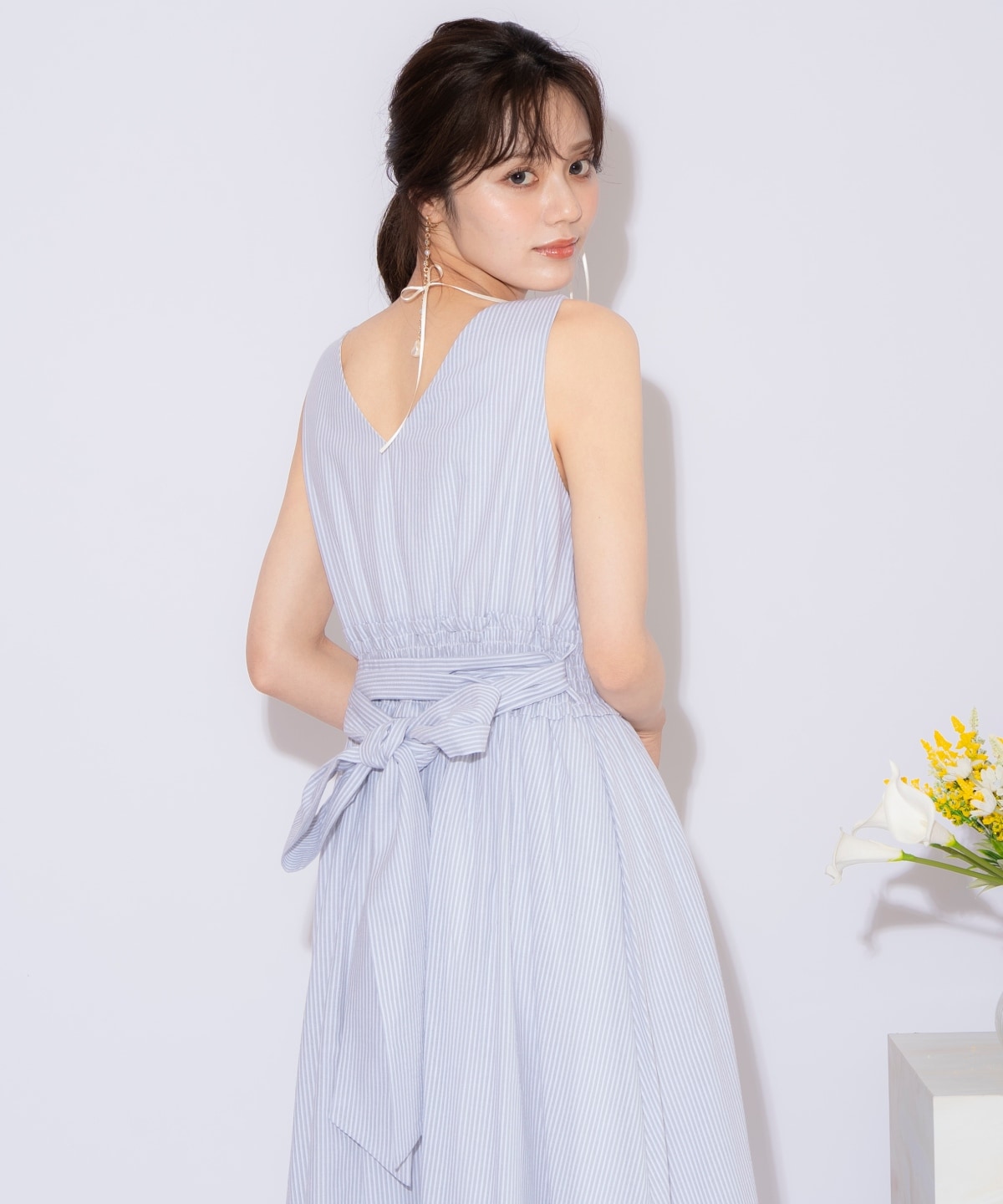 ウエストシャーリングストライプワンピース