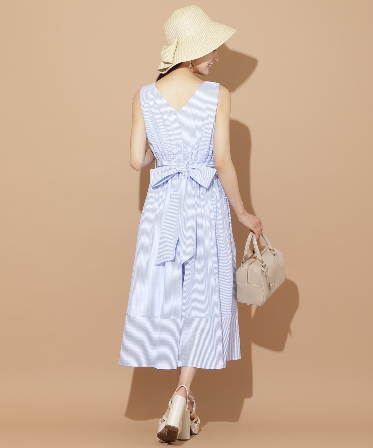 ウエストシャーリングストライプワンピース