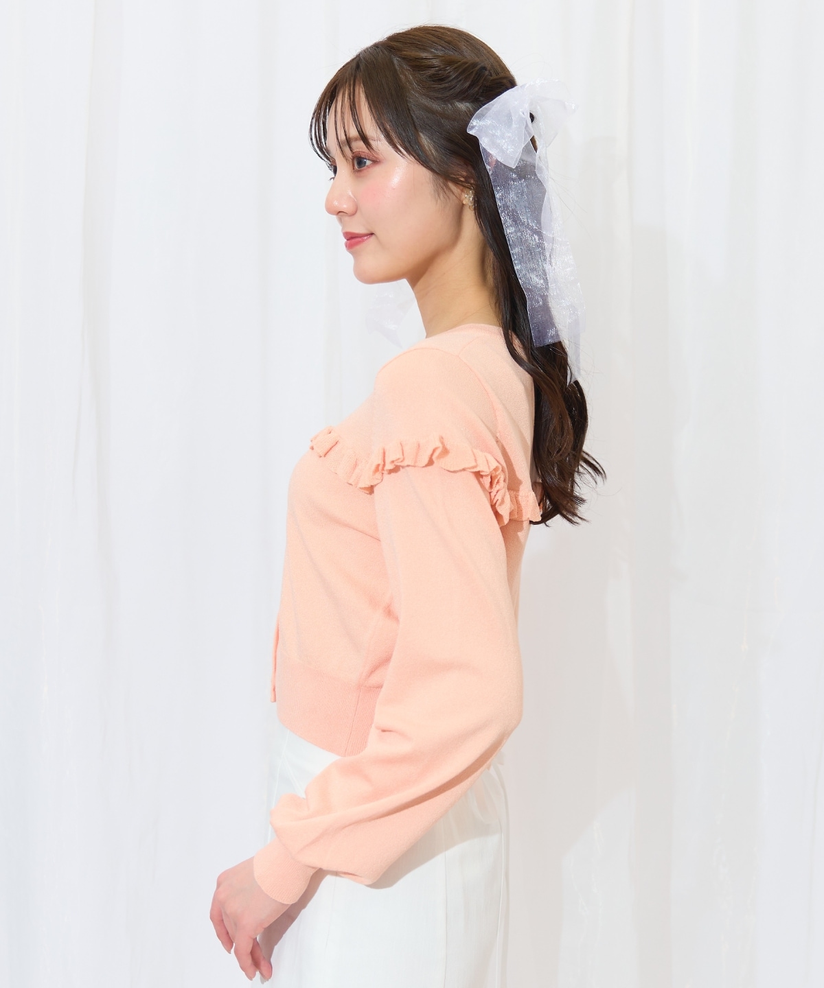 フリルデザインニットカーディガン