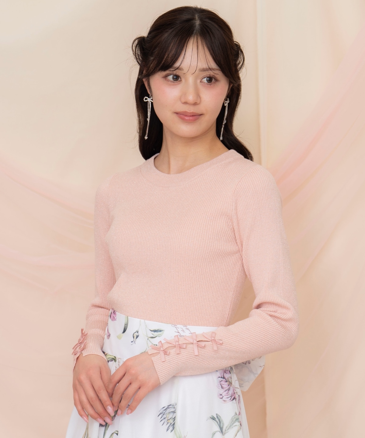 【なくなり次第終了】袖リボンボトルネックニット