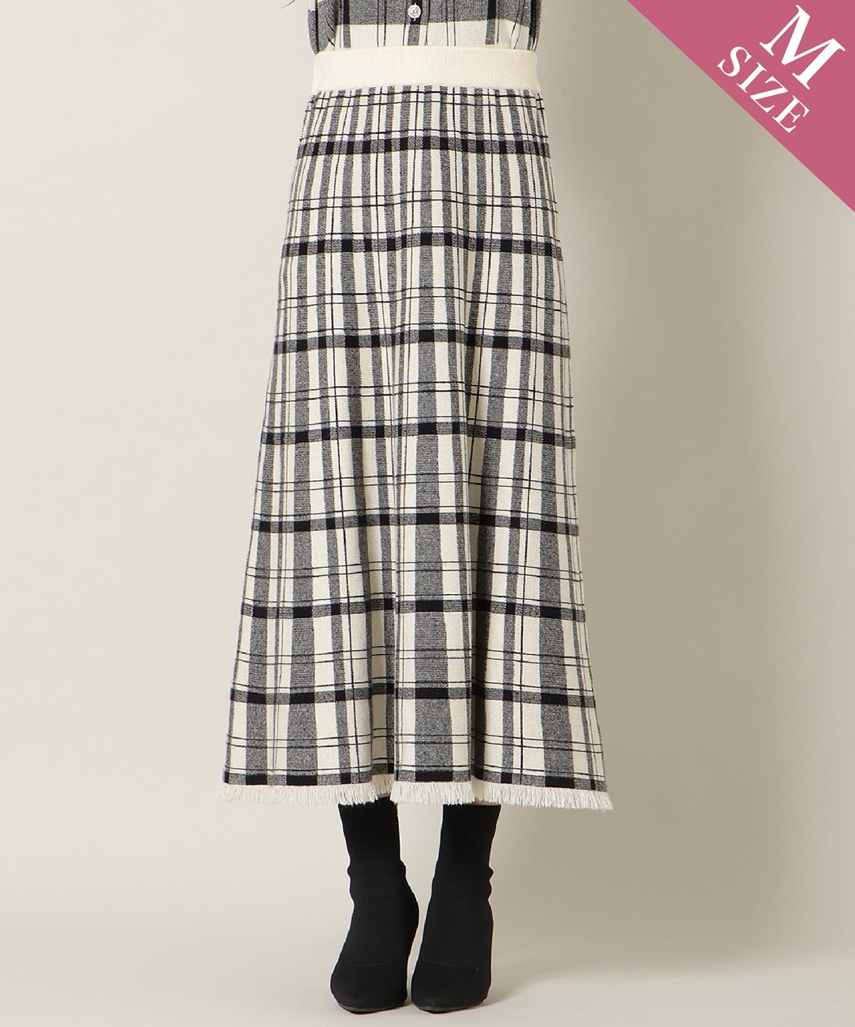 【新色追加】チェック柄ニットフレアスカート