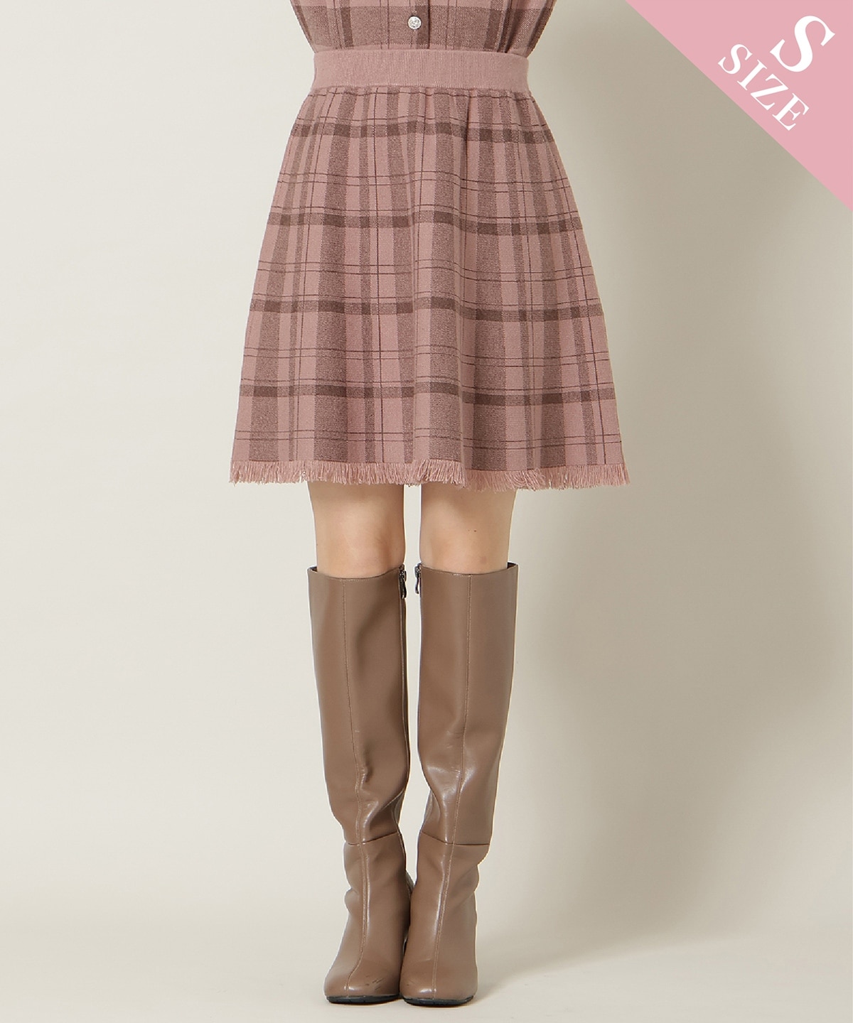 【新色追加】チェック柄ニットフレアスカート