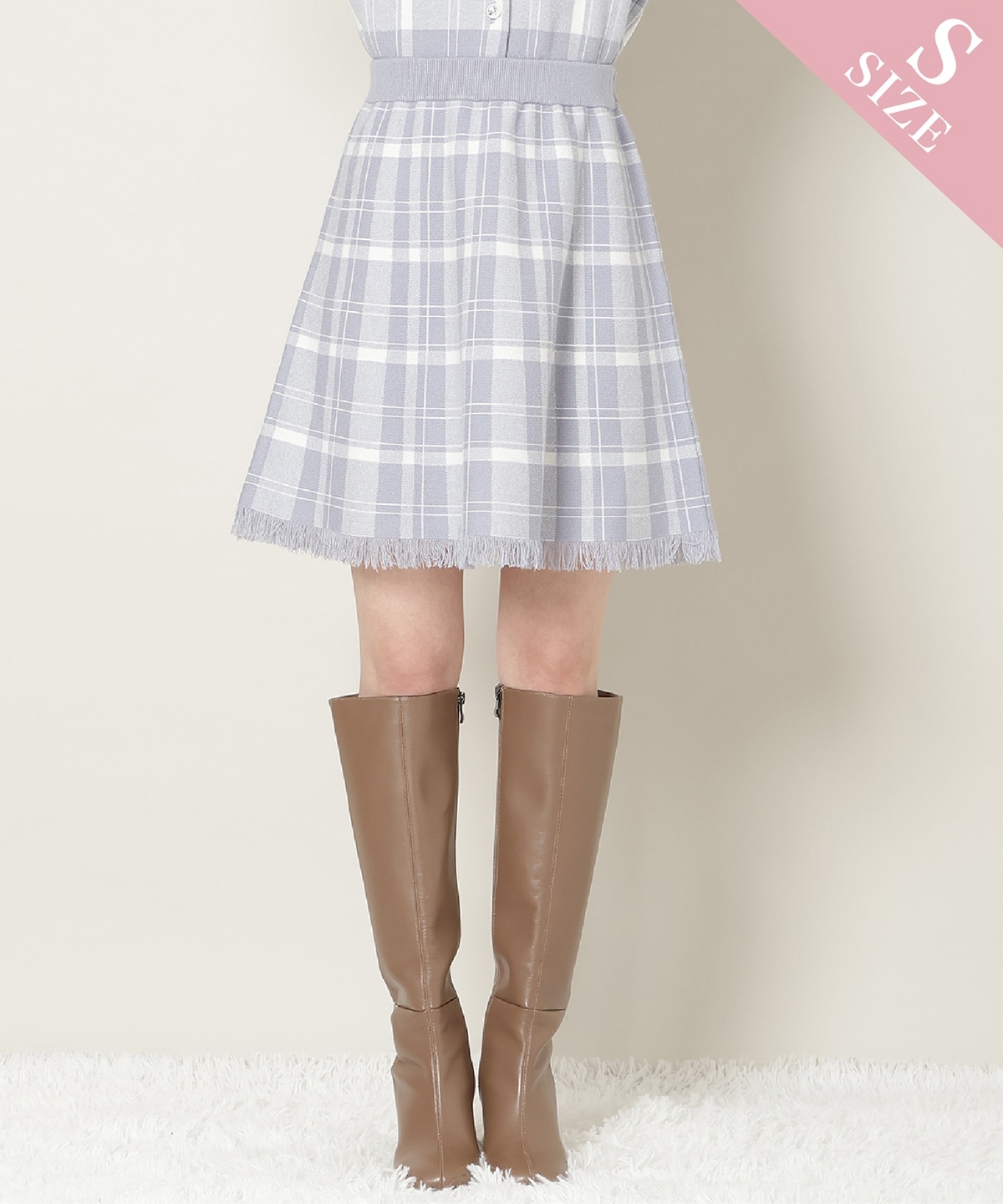 【新色追加】チェック柄ニットフレアスカート
