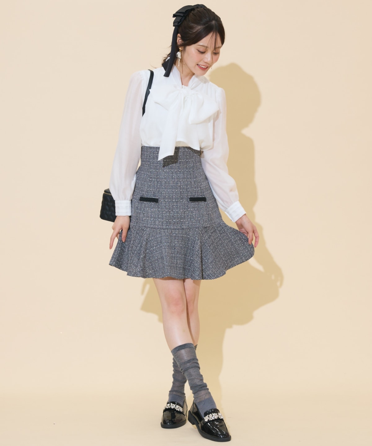 ブレードデザインツイードミニスカート