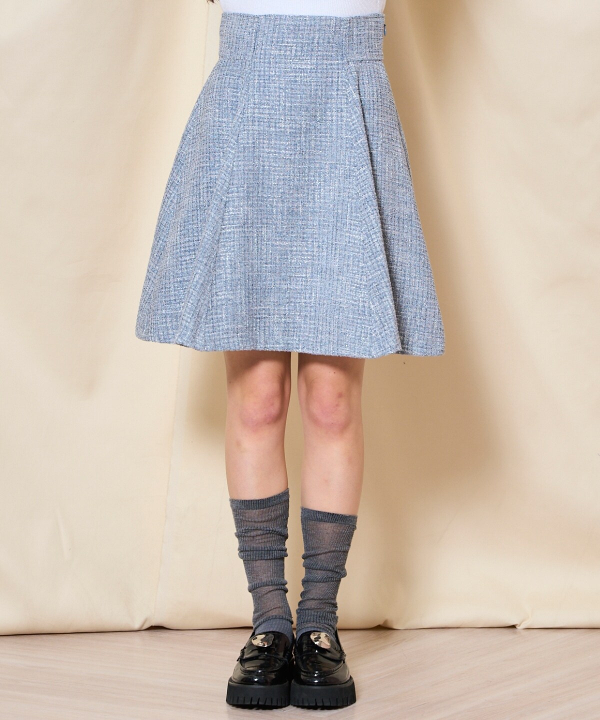 【ツイードセットアップシリーズ】ツイードフレアミニスカート