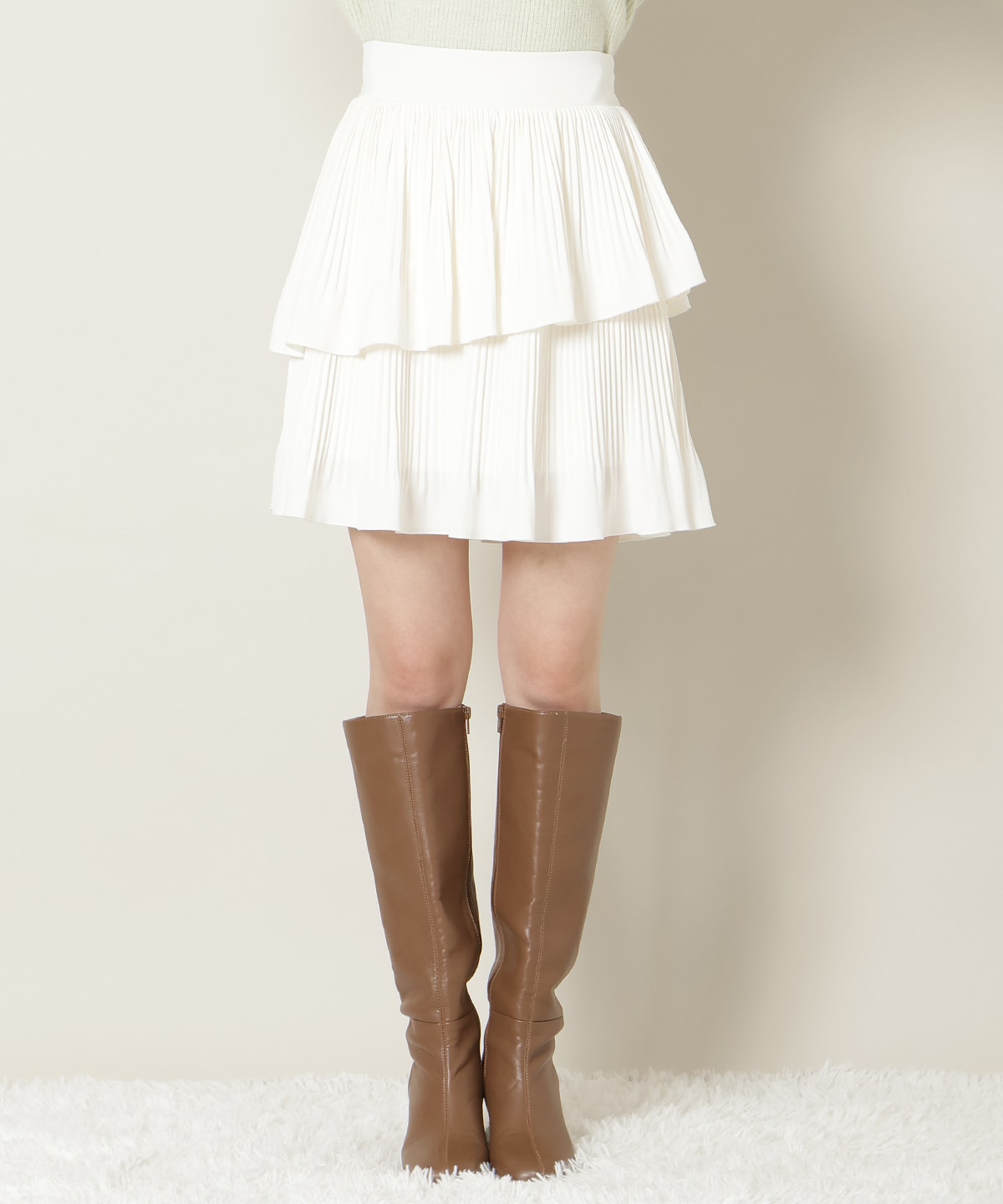 【KNIT PLEATS SET series】プリーツティアートミニスカート