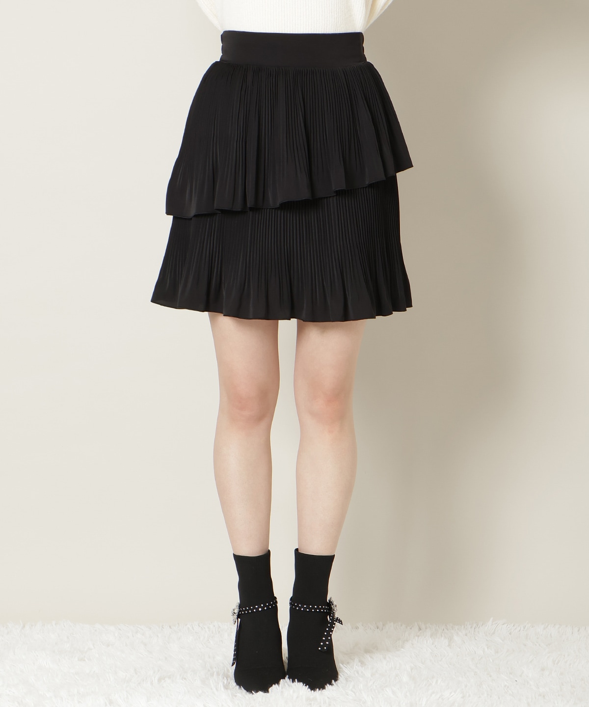 【KNIT PLEATS SET series】プリーツティアートミニスカート