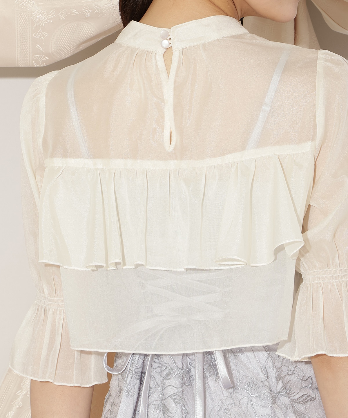 フリル切り替えシフォンブラウス