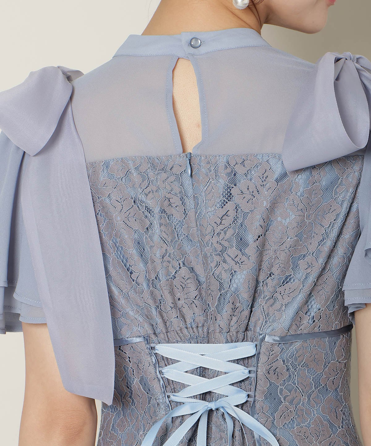 肩リボンパイピングレースワンピース