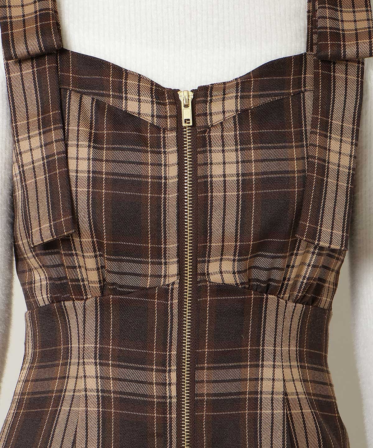 ショルダーリボンフロントZIPワンピース