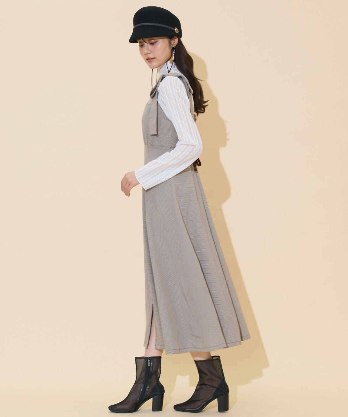 ショルダーリボンフロントZIPワンピース