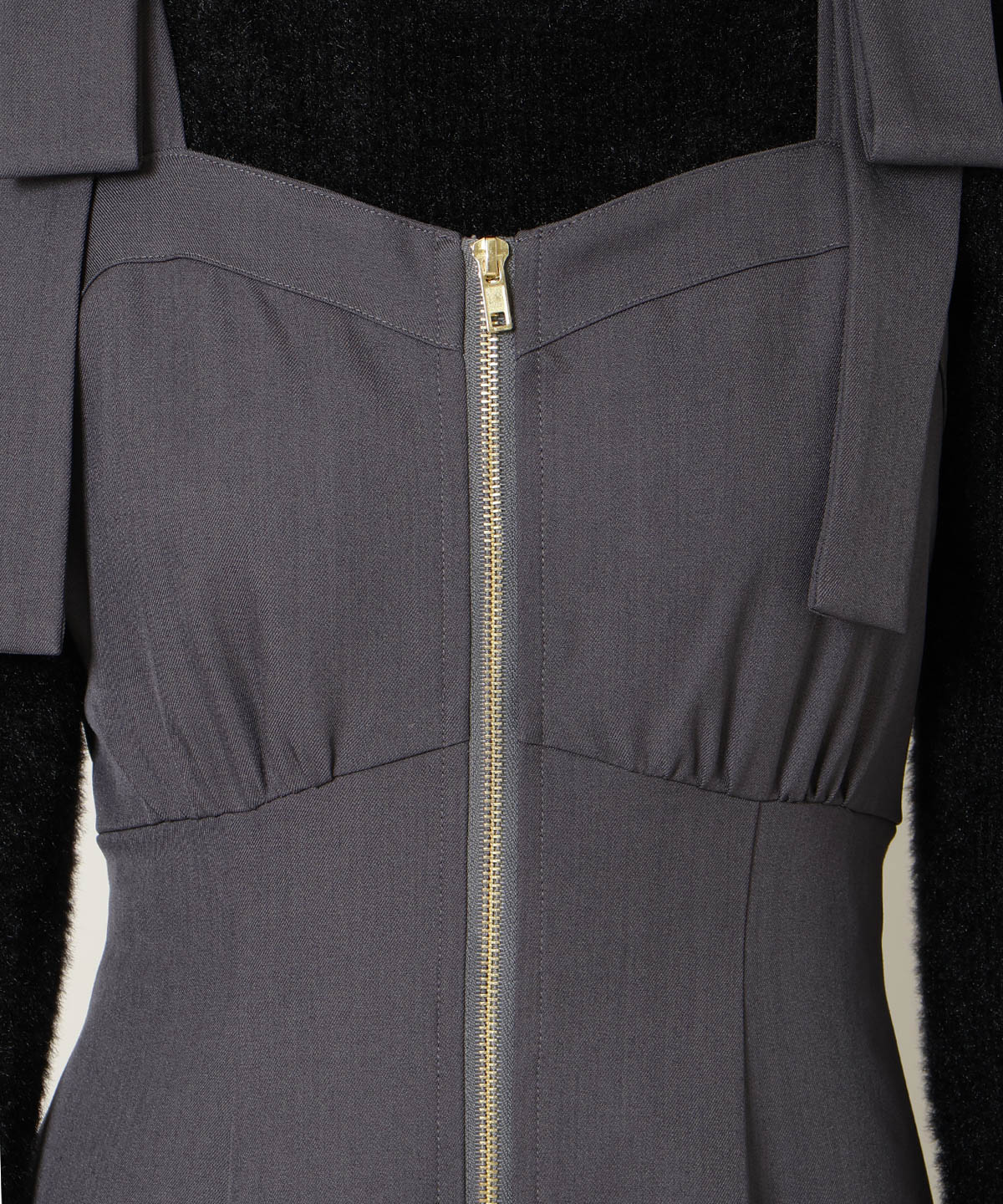 ショルダーリボンフロントZIPワンピース