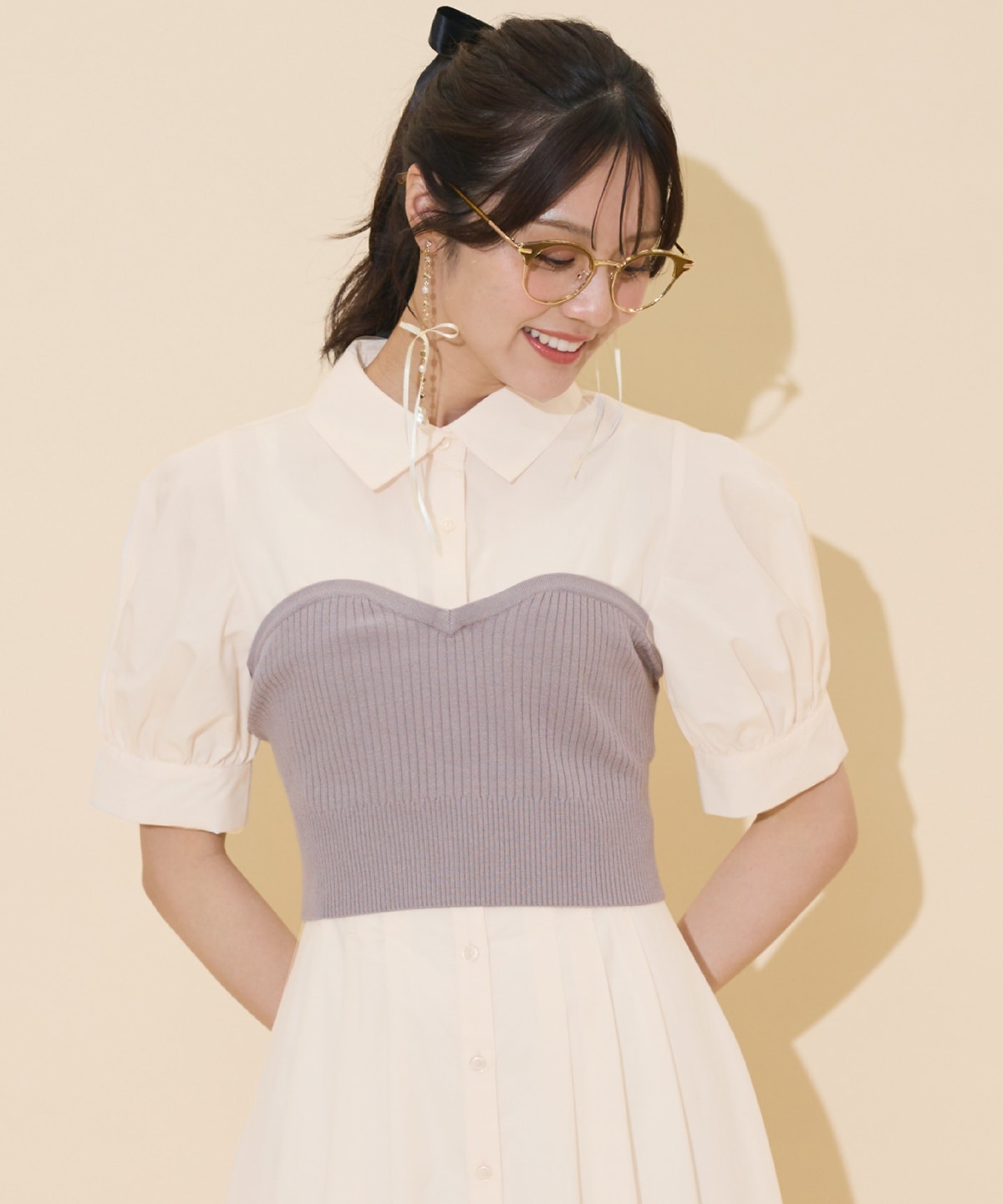 ビスチェレイヤードタックシャツワンピース