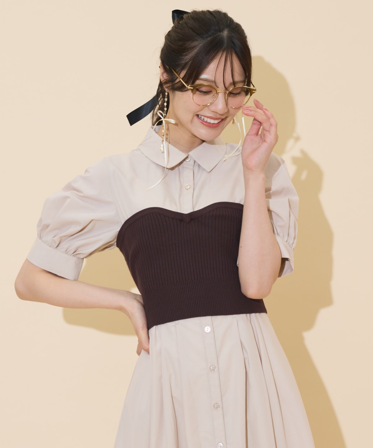 ビスチェレイヤードタックシャツワンピース