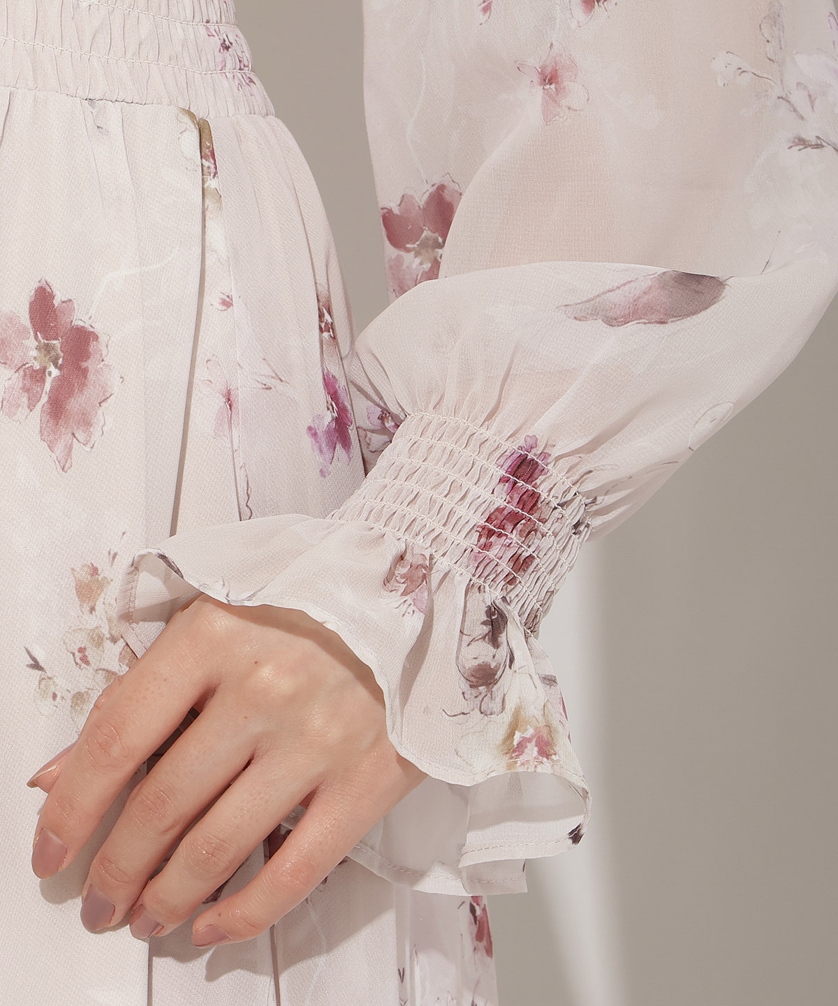 フラワープリントウエストシャーリングワンピース