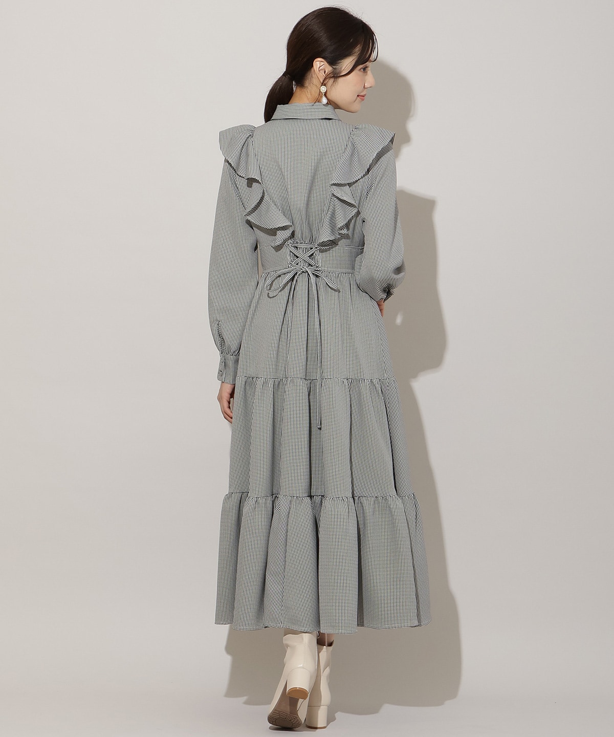 リボンタイティアードシャツワンピース