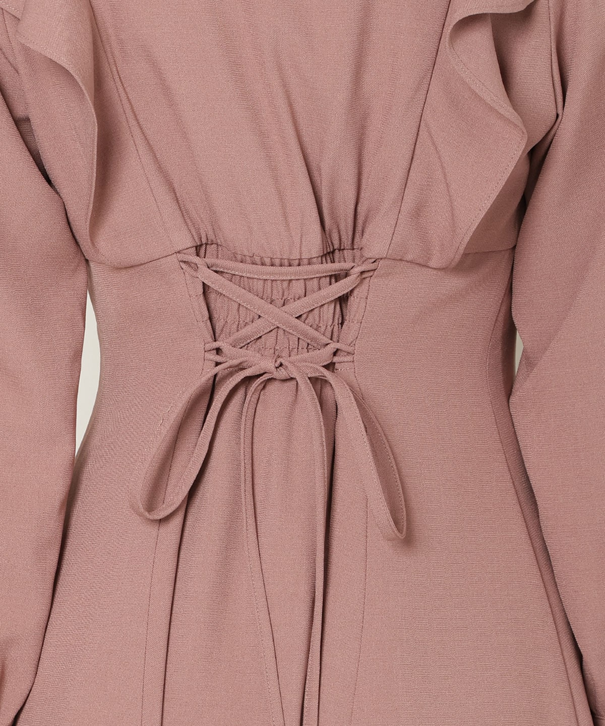 リボンタイラッフルフレアワンピース