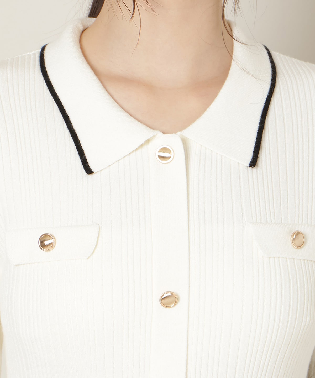 フロントボタンリボンタイニットワンピース