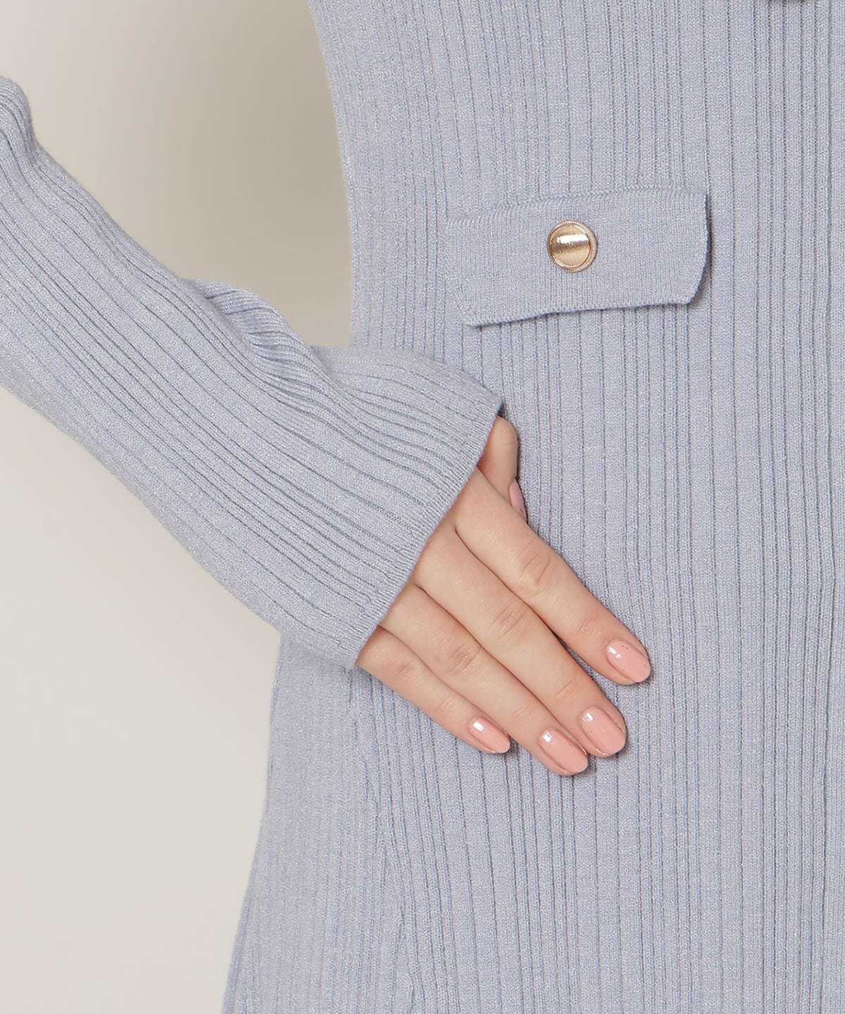 フロントボタンリボンタイニットワンピース