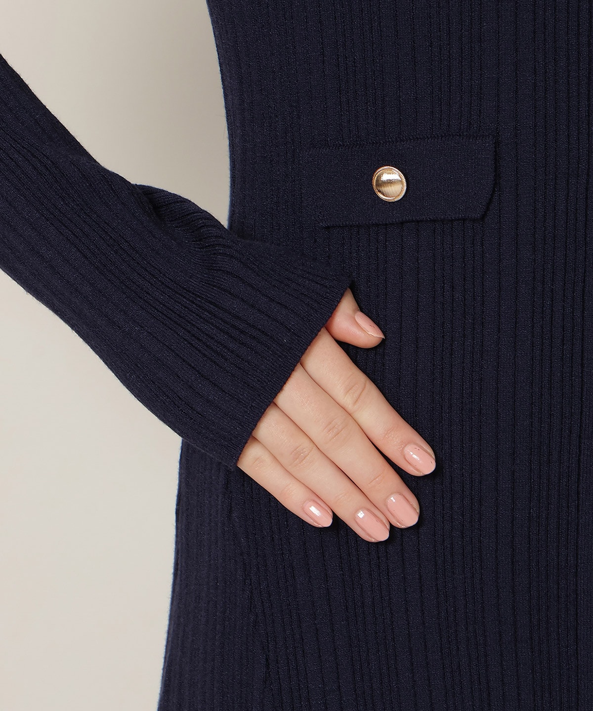 フロントボタンリボンタイニットワンピース