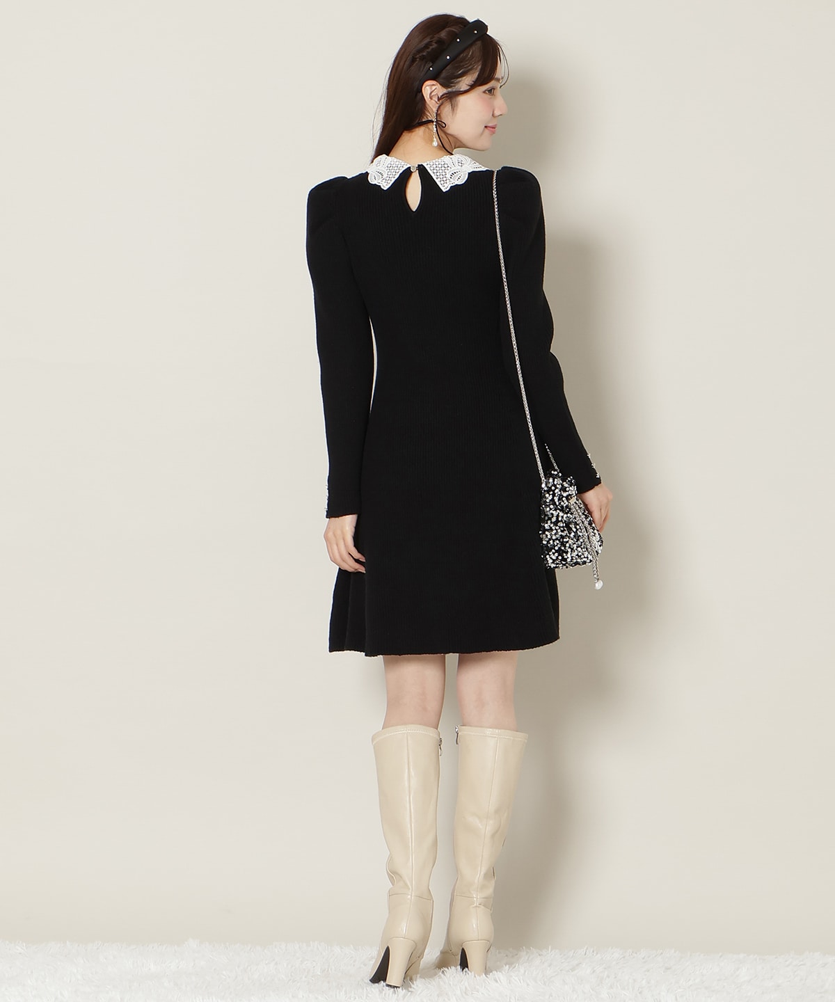 【12/5(fri)10時発売】リボンレースカラーニットワンピース