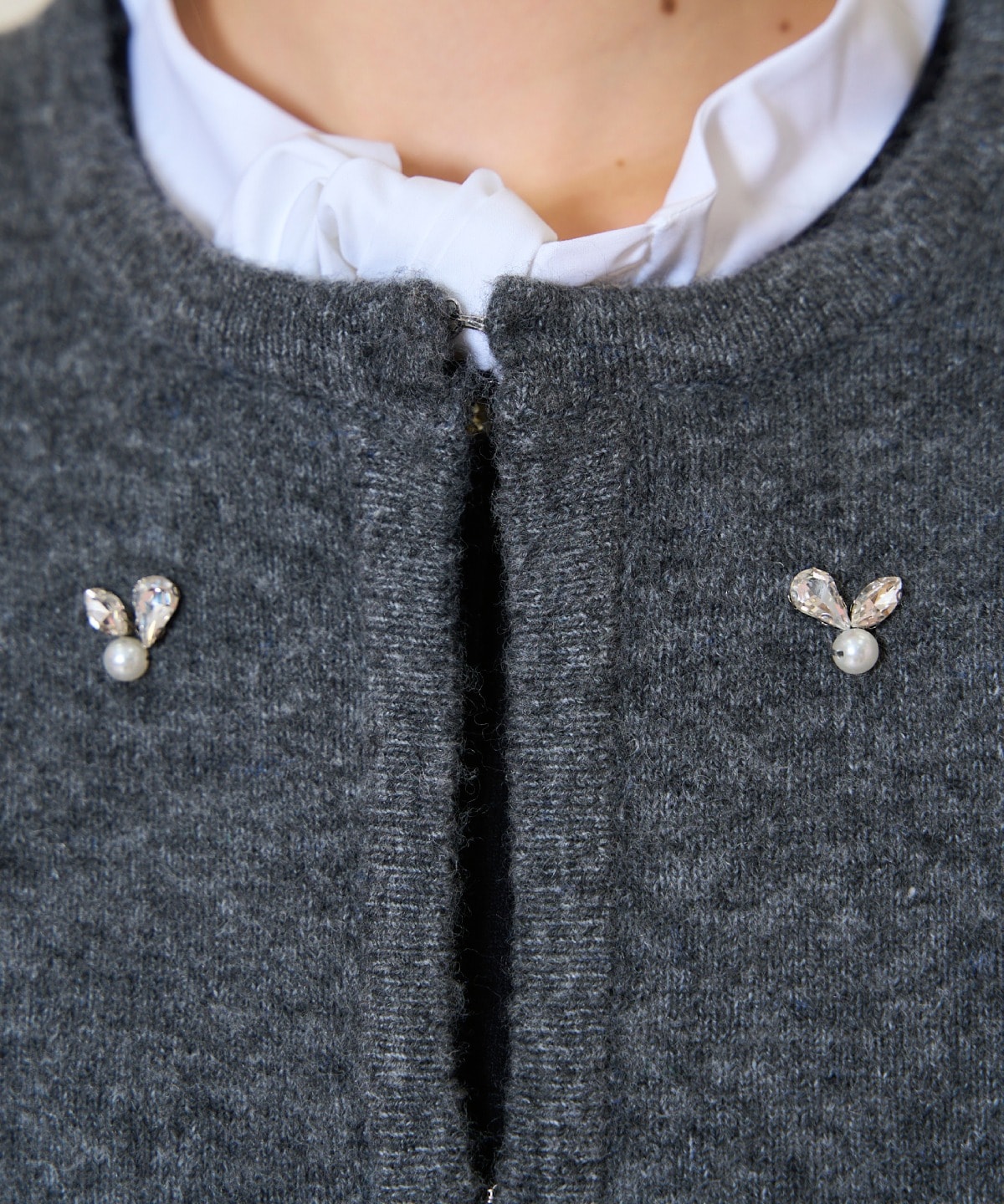 ノーカラービジューニットジャケット