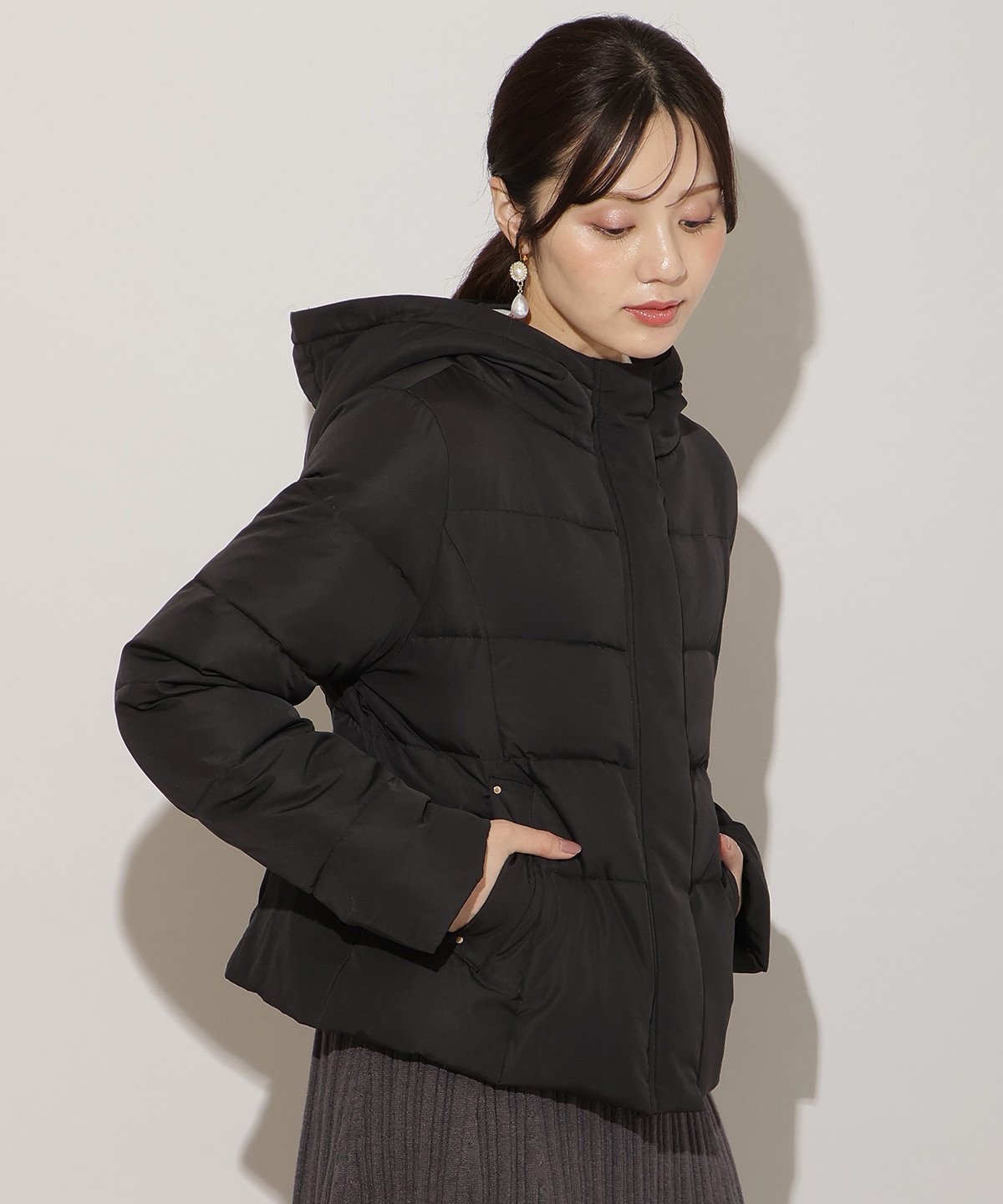 フードファーペプラムショートダウン