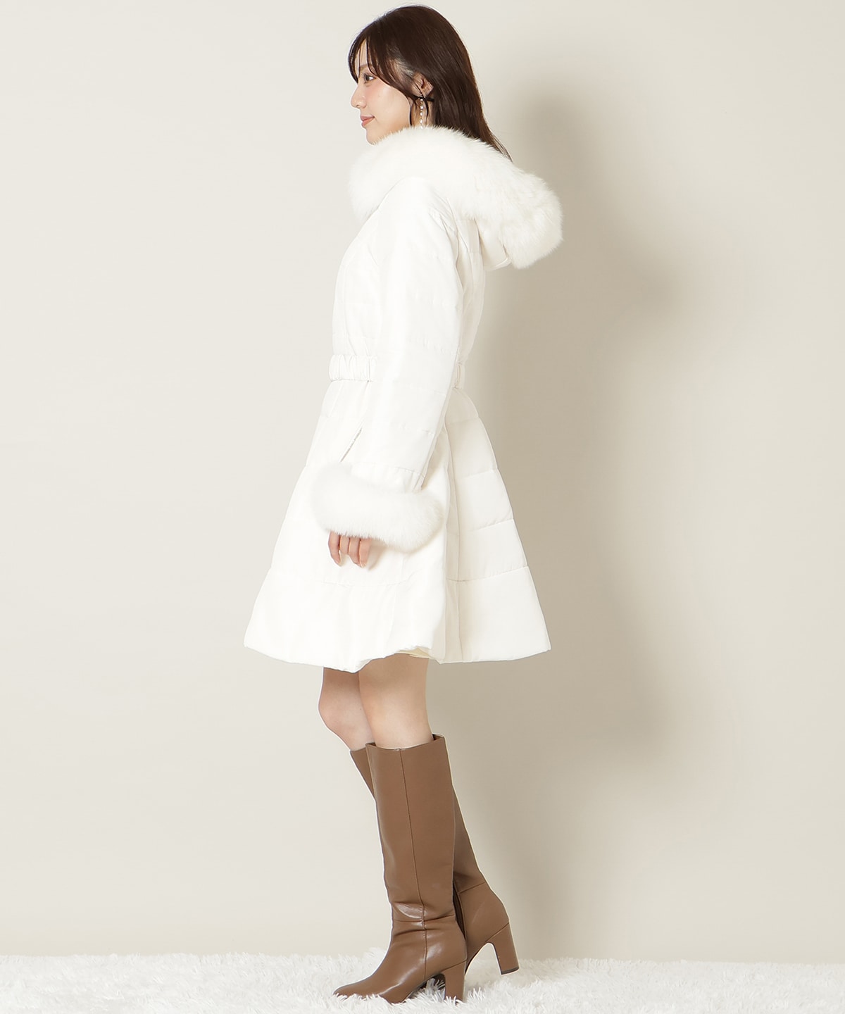 フォックスファーキルティングフレアコート