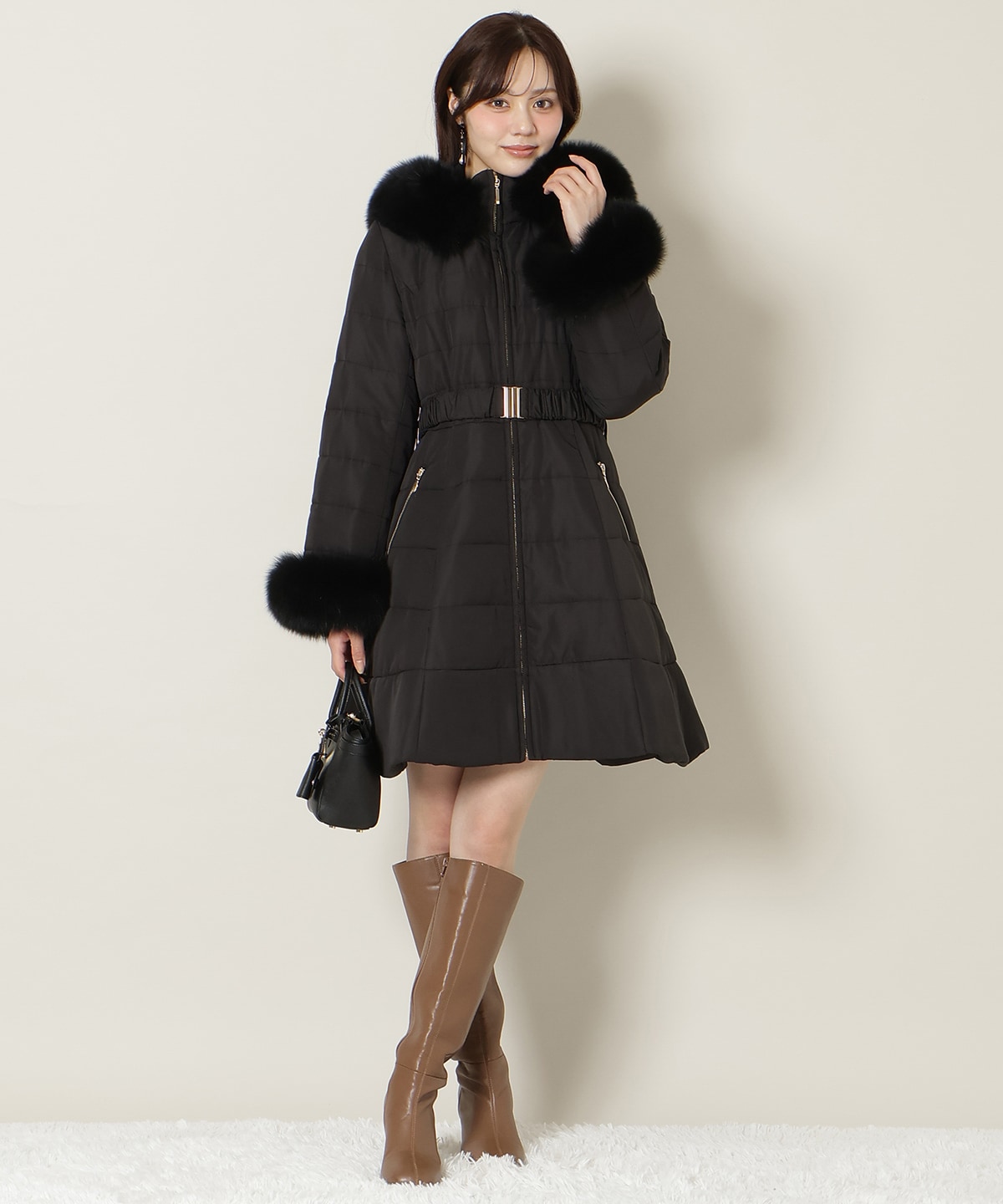 フォックスファーキルティングフレアコート