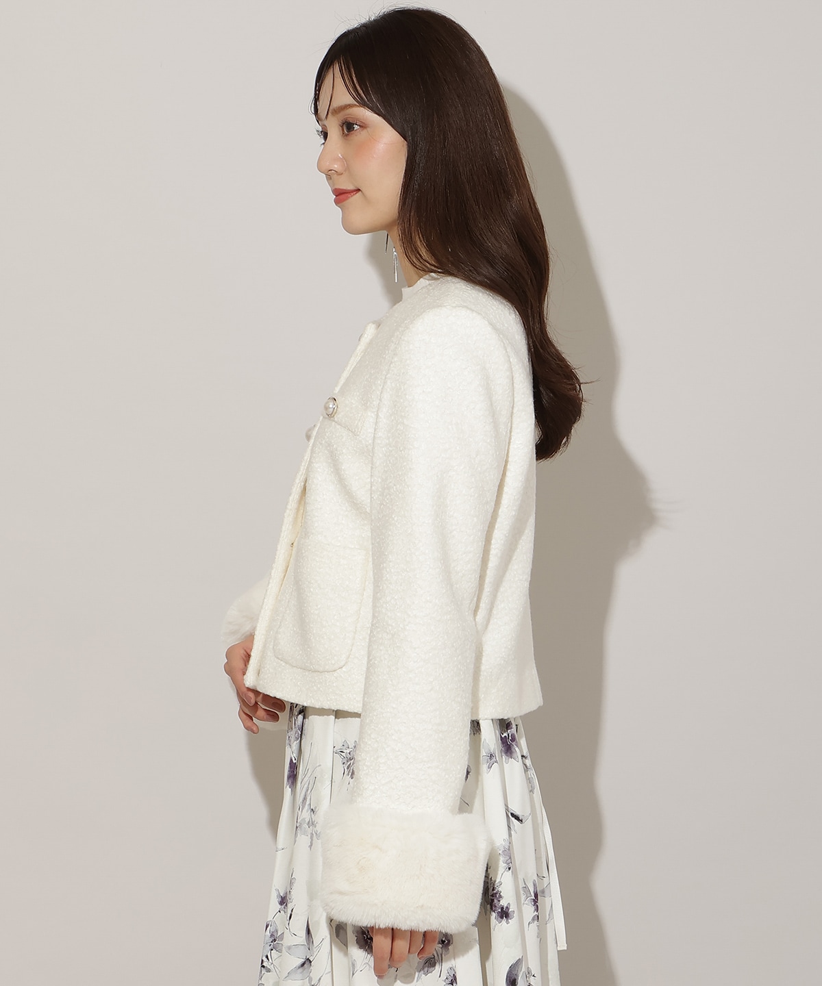 【再入荷予約受付中】ノーカラーブークレショートコート