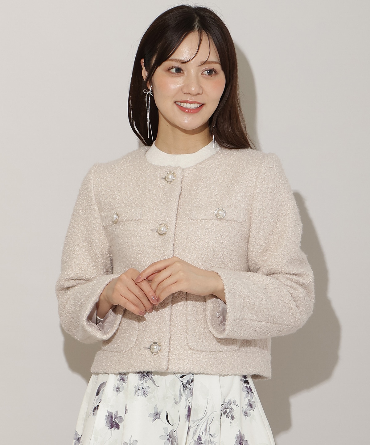 【再入荷予約受付中】ノーカラーブークレショートコート