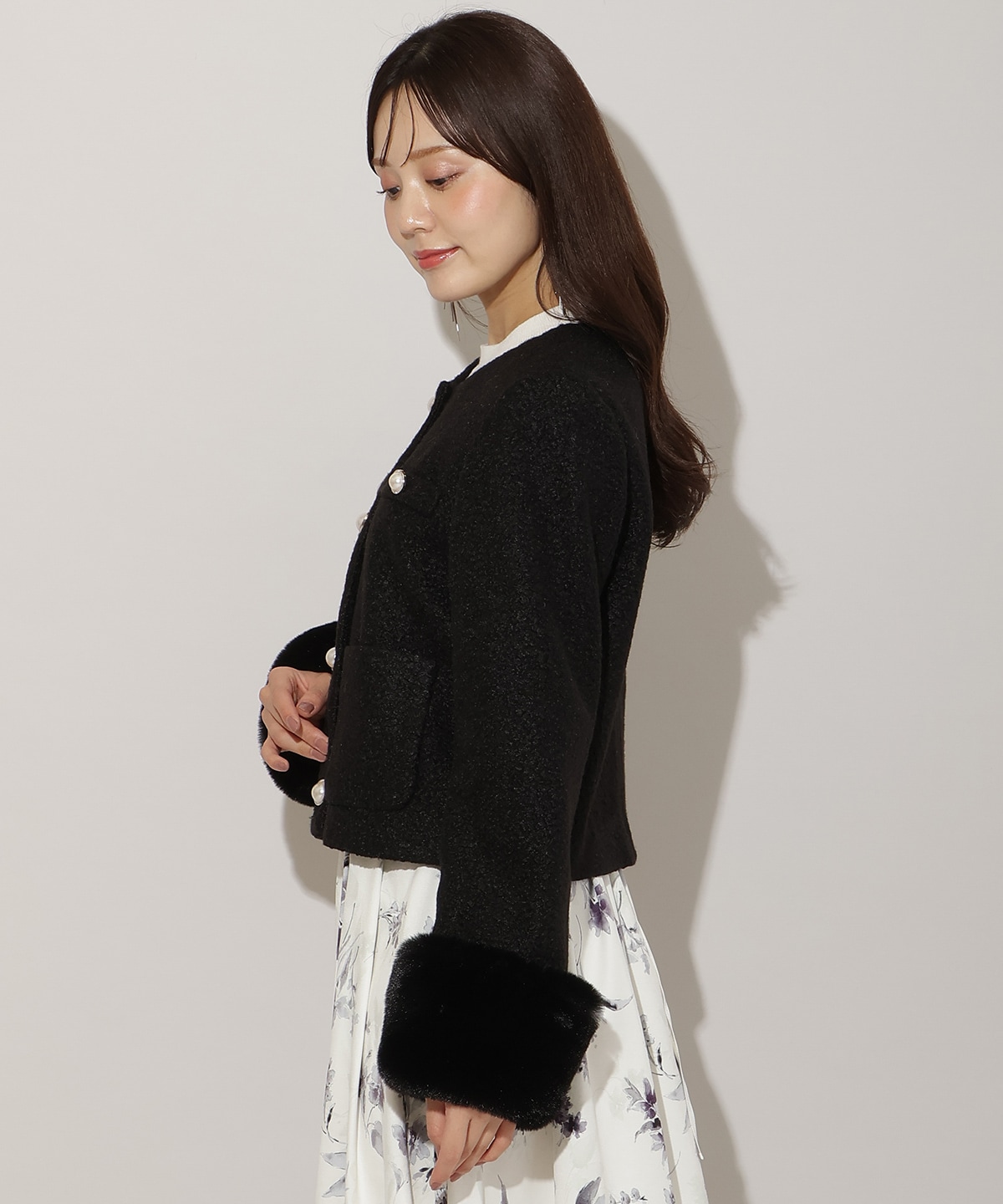 【再入荷予約受付中】ノーカラーブークレショートコート