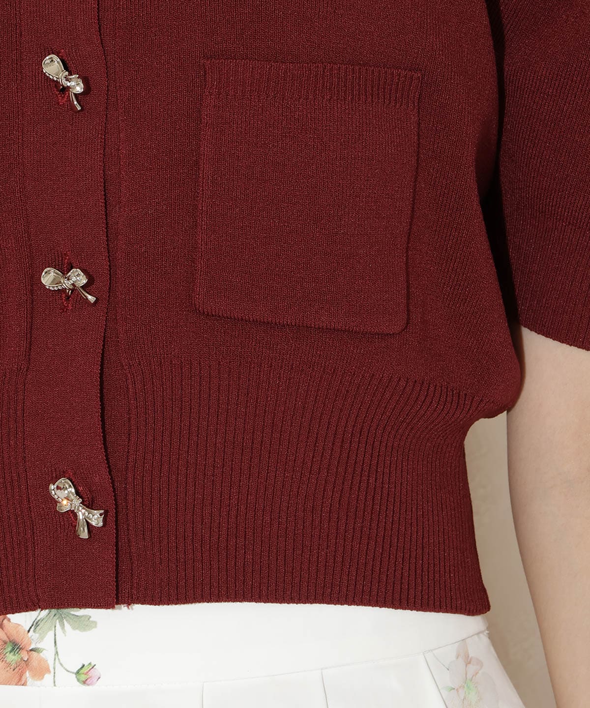 ビジューリボンタックスリーブカーディガン