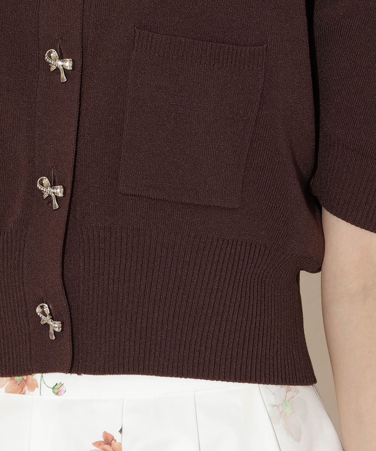 ビジューリボンタックスリーブカーディガン