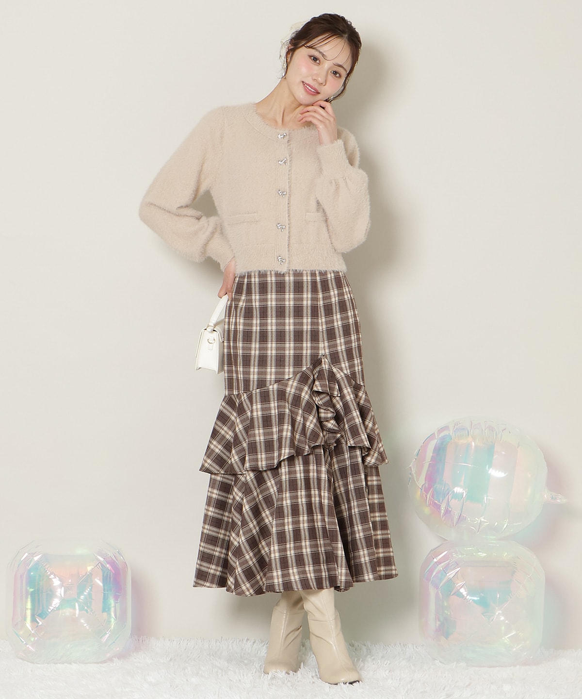 【1/1(thu)10時発売 New Year's Item】リボンボタンフェザーカーディガン