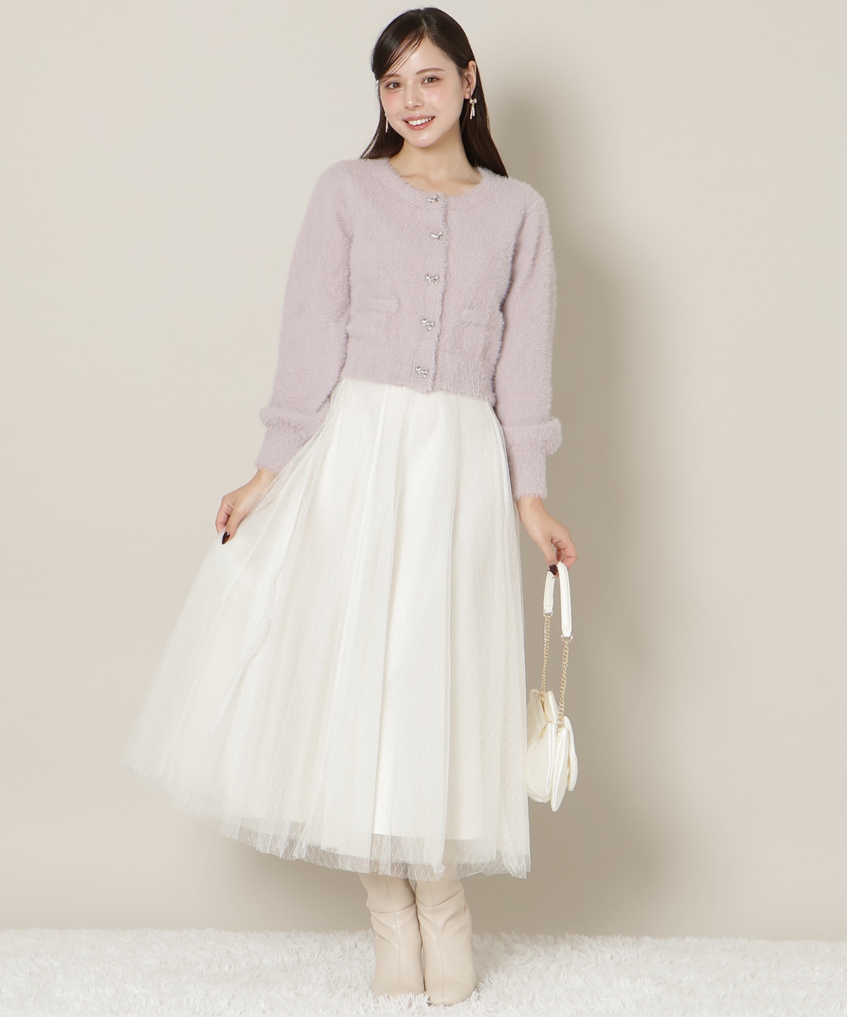 【1/1(thu)10時発売 New Year's Item】リボンボタンフェザーカーディガン