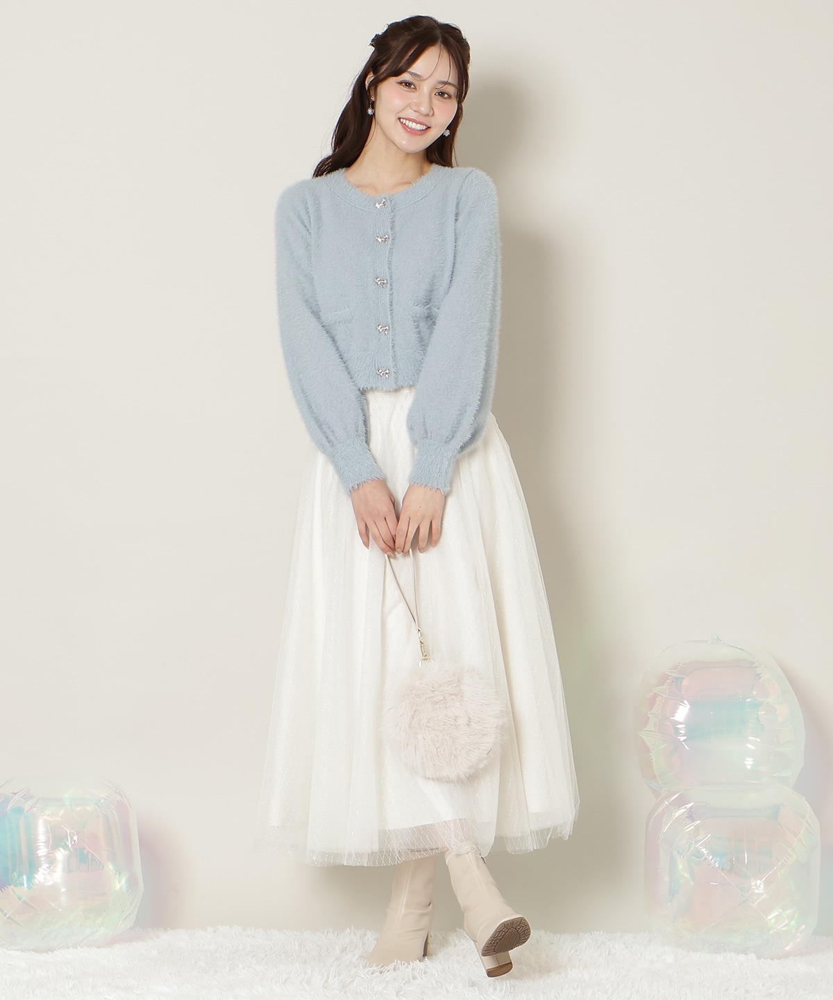 【1/1(thu)10時発売 New Year's Item】リボンボタンフェザーカーディガン