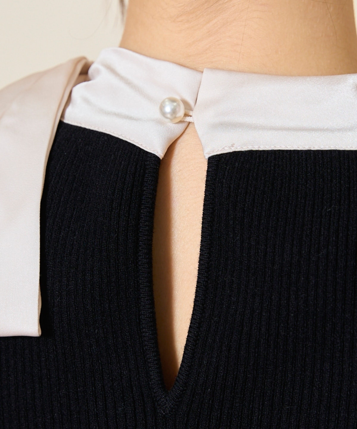 ワンショルリボンタイリブニット