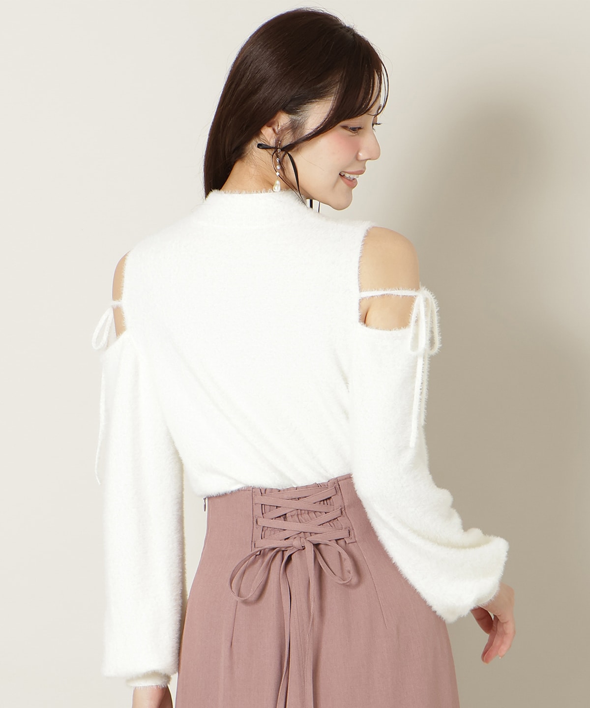 パールビジューフェザーニットトップス