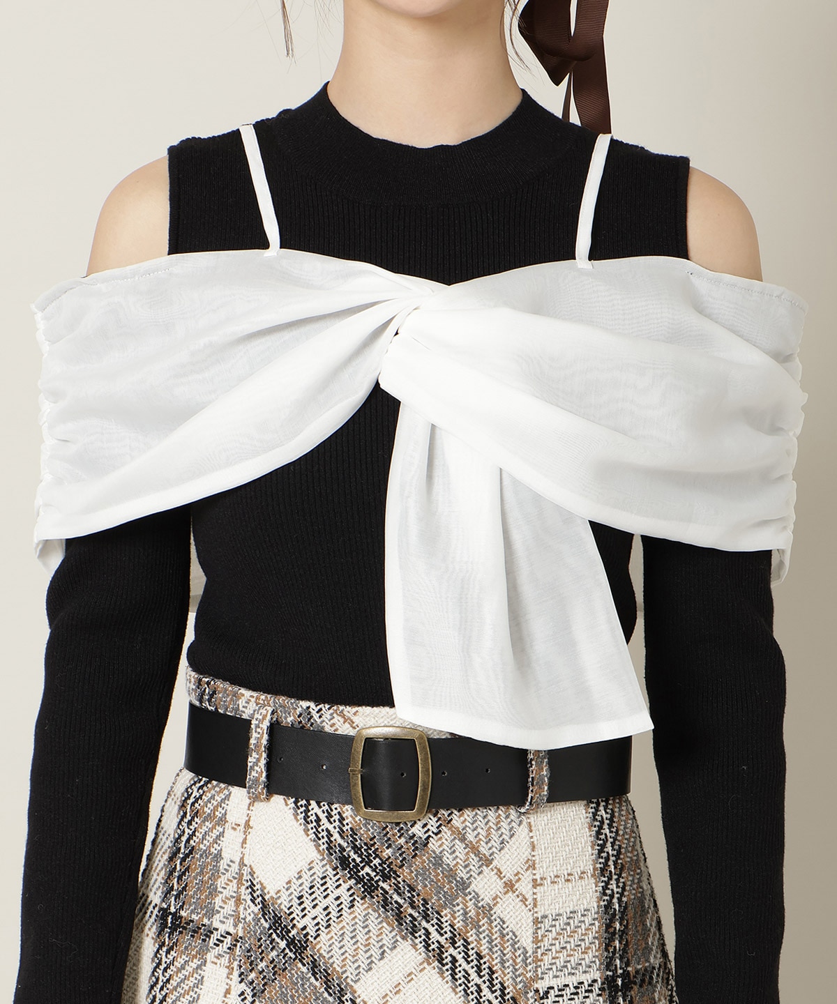 リボンビスチェドッキングリブニット