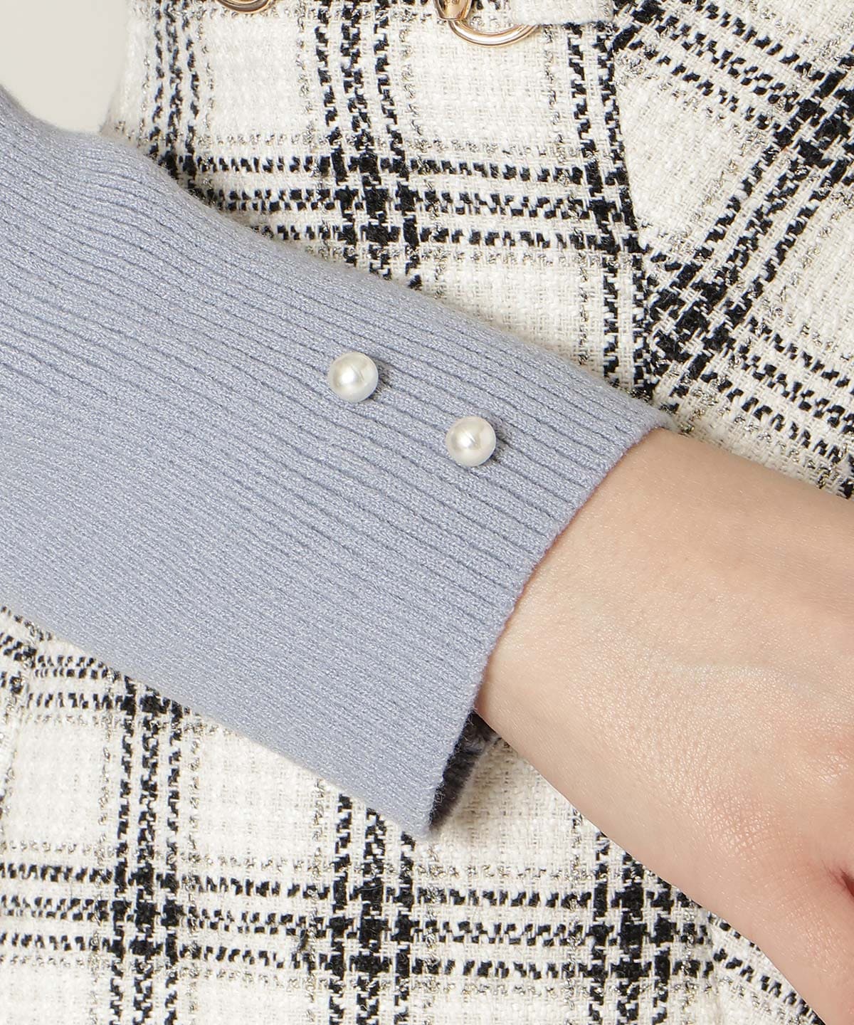 リボンレースカラータックスリーブニット