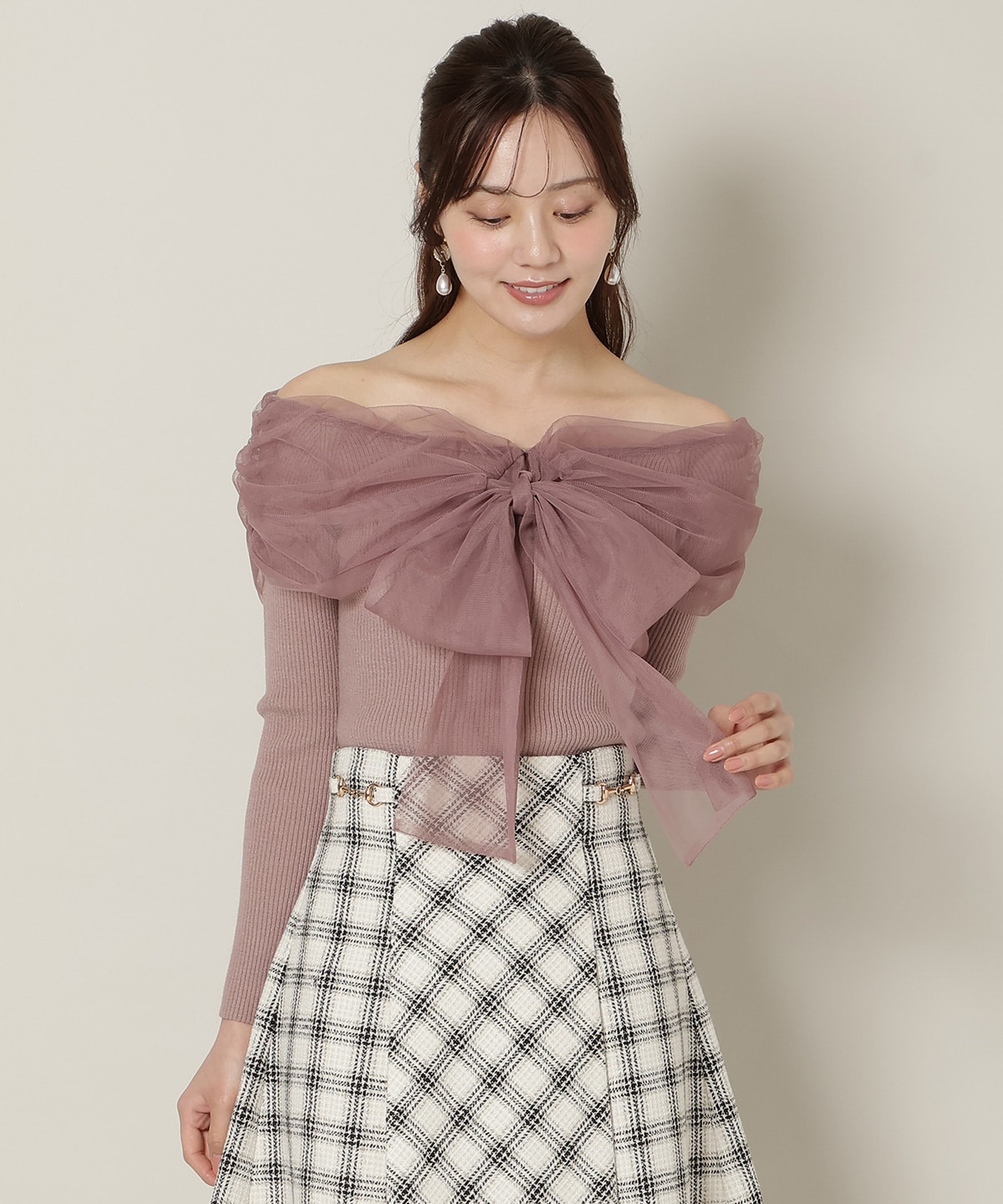 【12/5(fri)10時発売】リボンチュールレイヤードリブニット