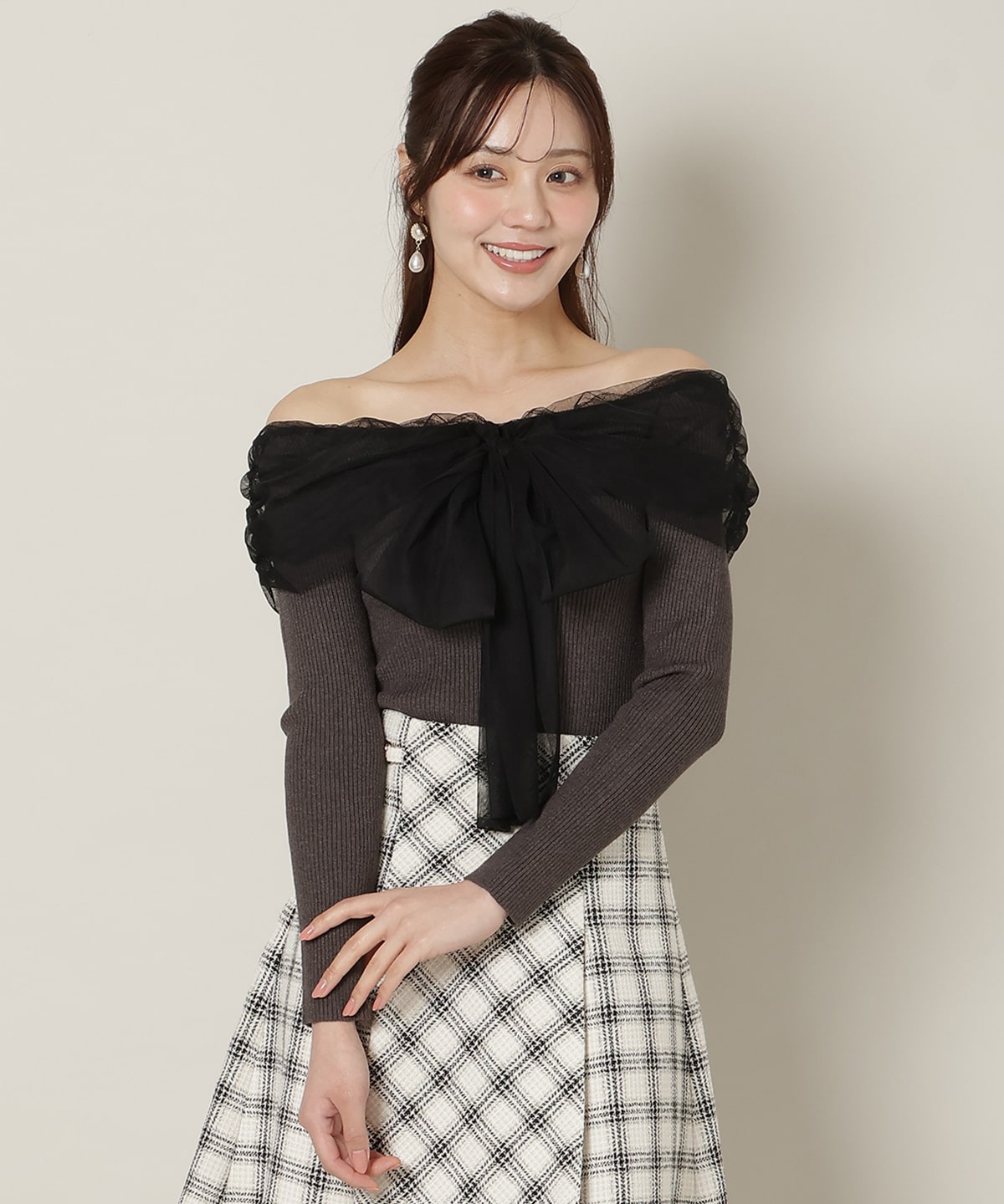 【12/5(fri)10時発売】リボンチュールレイヤードリブニット